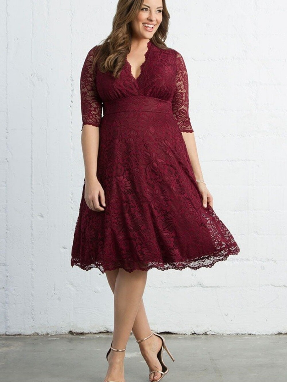 Kiyonna Women's Mademoiselle Lace Cocktail Dress Size 1X Burgundy Party Event